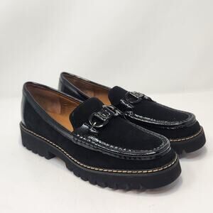 Donald Pliner Helio Black Suede Slip On Loafers Saddle Bit Women Size 10M Casual